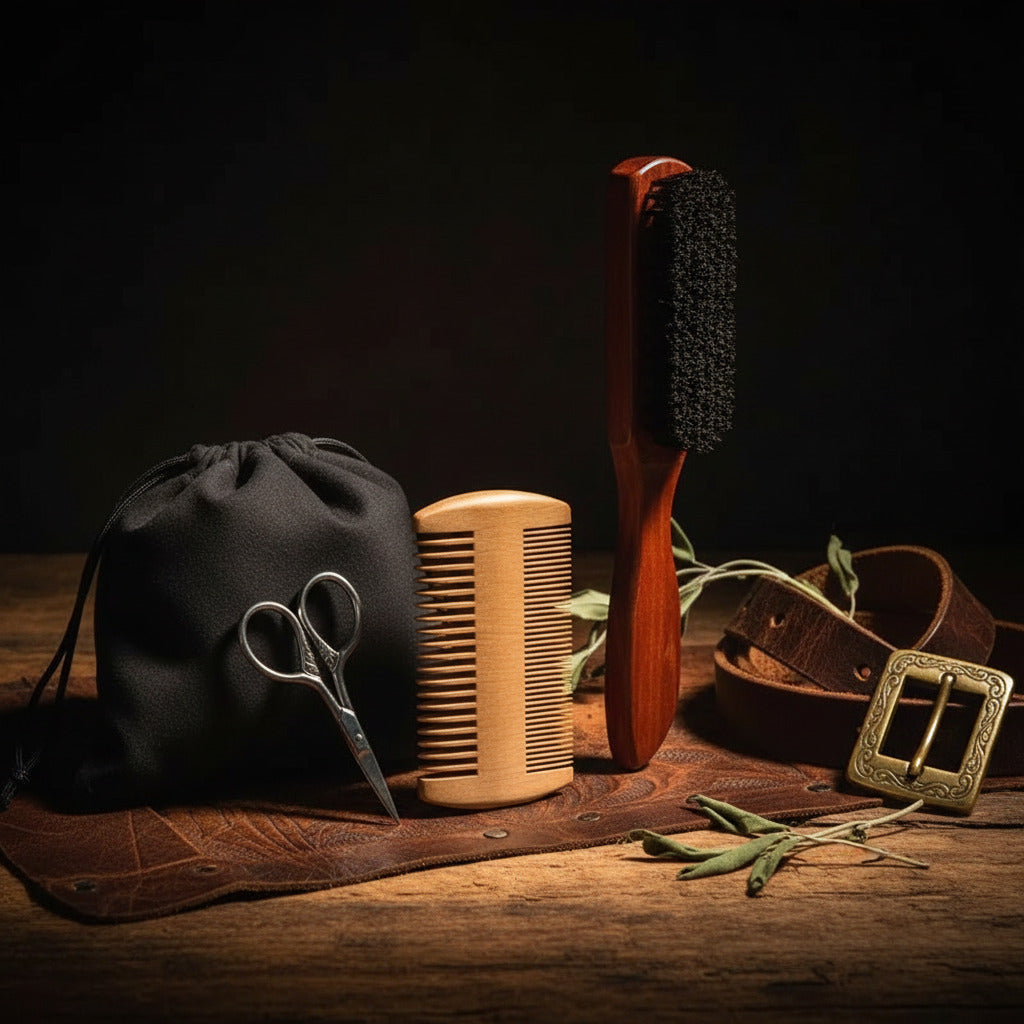 Professional Soft Boar Bristle Wood Beard Shaving Brush Men Mustache Comb Kit with Gift Bag Hairdresser Brush Hair Combs