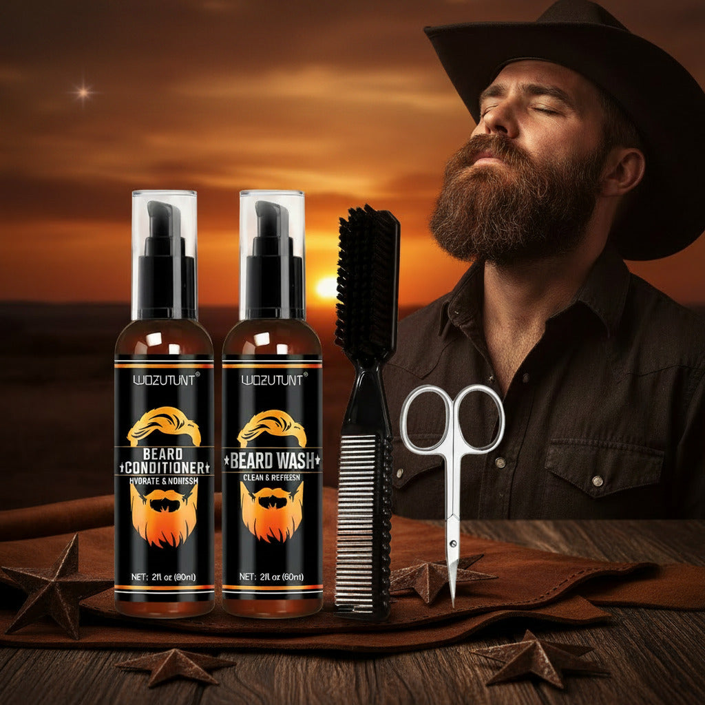 Beard Wash Care Kit Cleaning Strengthen Nourishing Moisturizing Anti-Detachment Moustache Shampoo Conditioner Set for Men Gift