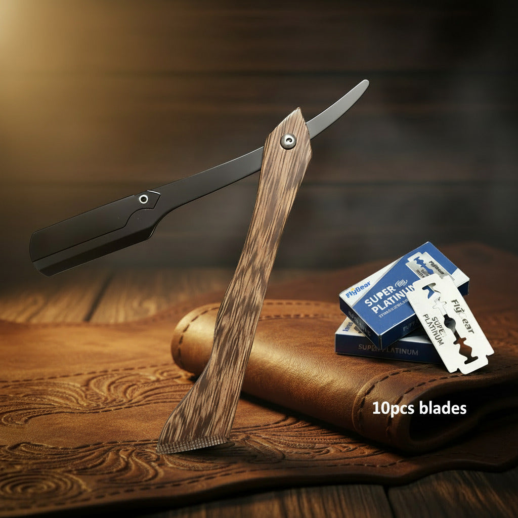 Wooden Professional Manual Shaver Straight Edge Stainless Steel Sharp Barber Wood Razor Folding Shaving Beard Cutter Men Gift
