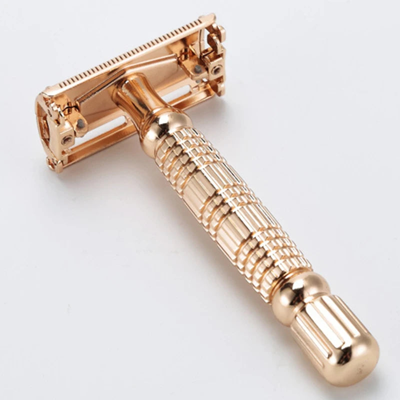 Classic Double-Edged Safety Razor for Men and Women'S Manual Hair Removal Knife Rose Gold Metal Razors