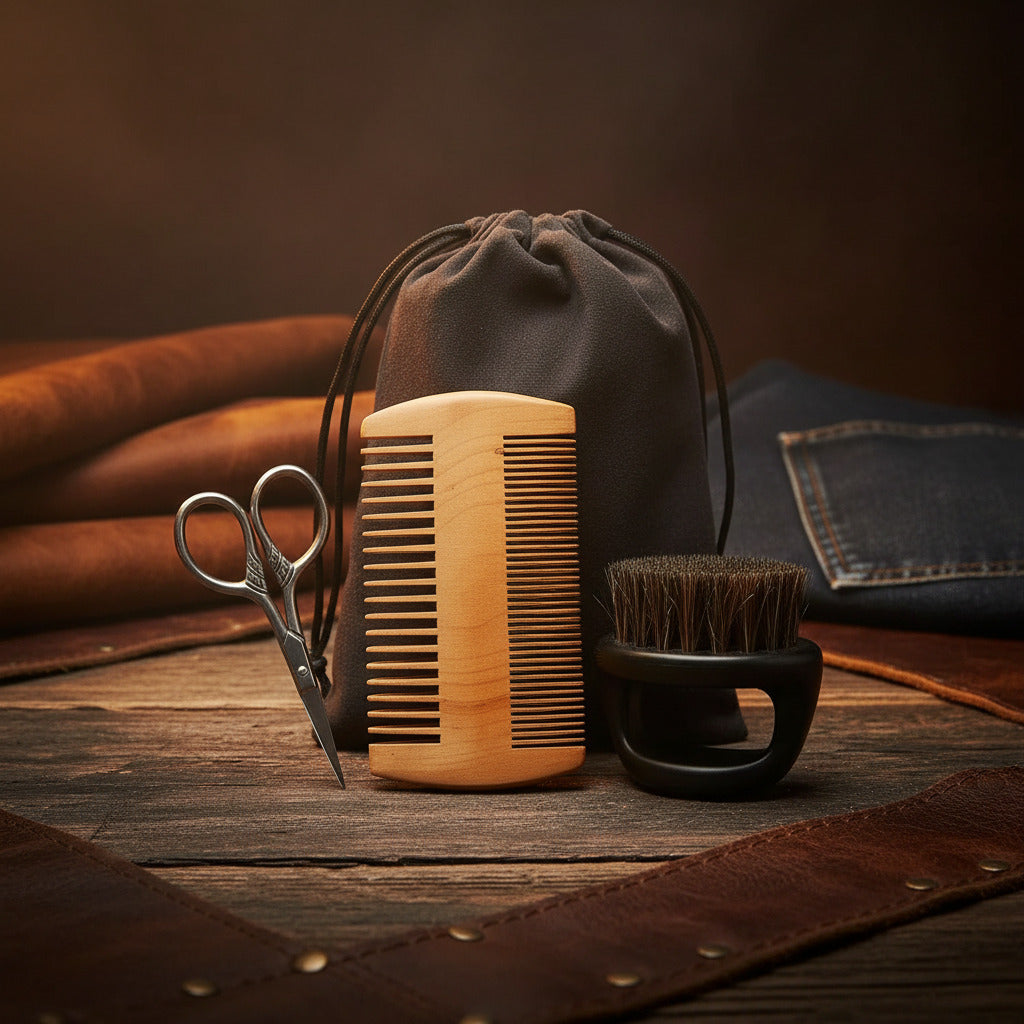 Professional Soft Boar Bristle Wood Beard Shaving Brush Men Mustache Comb Kit with Gift Bag Hairdresser Brush Hair Combs