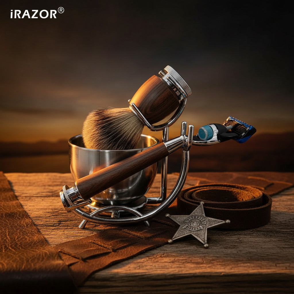 Professional Fusion 5 Shaving Kit with Natural Badger Brush Rosewood Grain Waterproof Shaver Barber Tools for Men Husband