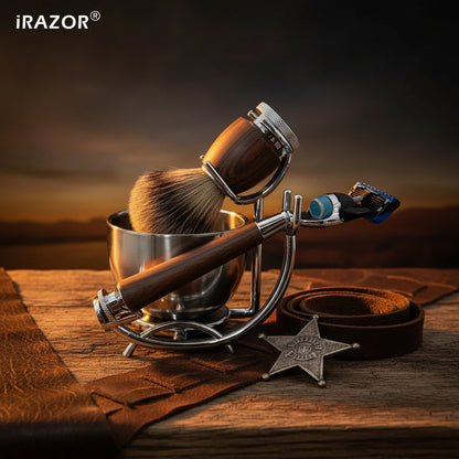 Professional Fusion 5 Shaving Kit with Natural Badger Brush Rosewood Grain Waterproof Shaver Barber Tools for Men Husband