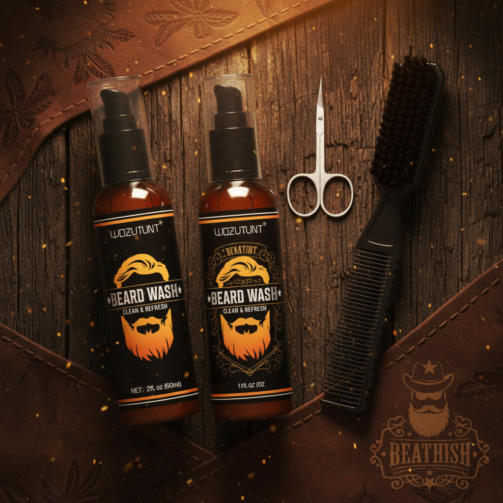 Beard Wash Care Kit Cleaning Strengthen Nourishing Moisturizing Anti-Detachment Moustache Shampoo Conditioner Set for Men Gift