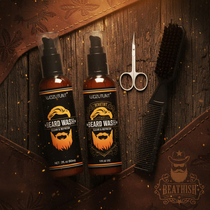 Beard Wash Care Kit Cleaning Strengthen Nourishing Moisturizing Anti-Detachment Moustache Shampoo Conditioner Set for Men Gift