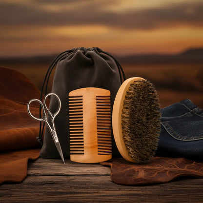Professional Soft Boar Bristle Wood Beard Shaving Brush Men Mustache Comb Kit with Gift Bag Hairdresser Brush Hair Combs